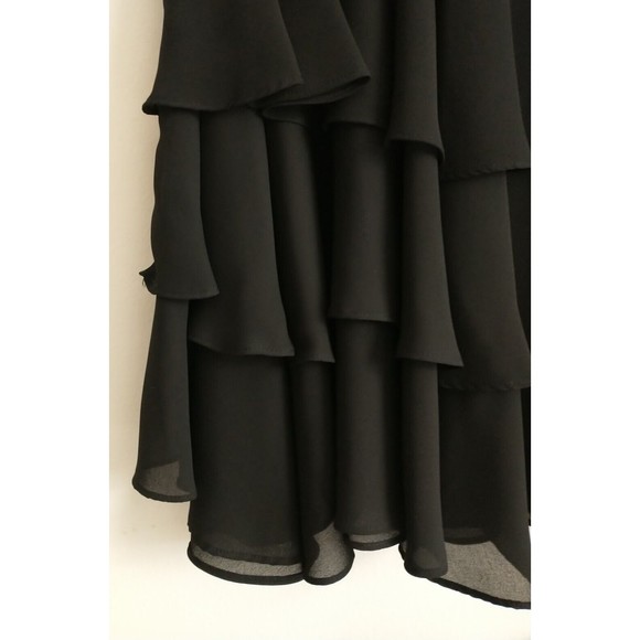 VTG Samantha Black Velvet Velour Sheath Dress 6 Tiered Ruffle Drop Waist Preppy - Picture 4 of 10